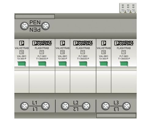 FLT-SEC-T1 T2-3C-350/25-FM タイプ 1 2 組み合わせた電圧保護装置 3 極 定電圧 350V