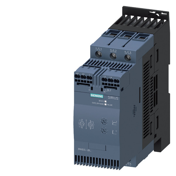 3RW30 モーター制御用のバイパスとスプリング式端末付きのソフトスタートサイズS2